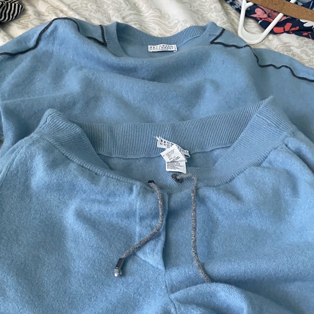 Brunello Cucinelli Light Blue Sweater and Pants Set